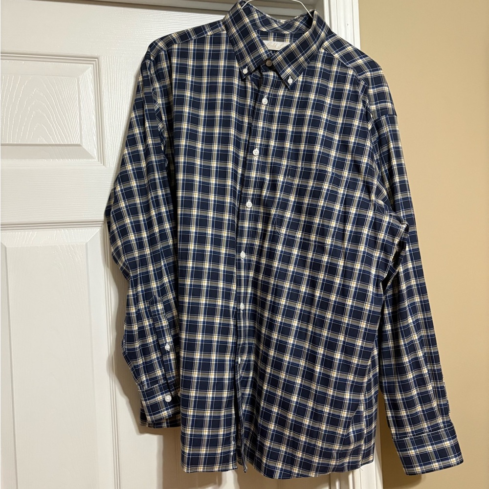 Men's Navy and Yellow Plaid Shirt